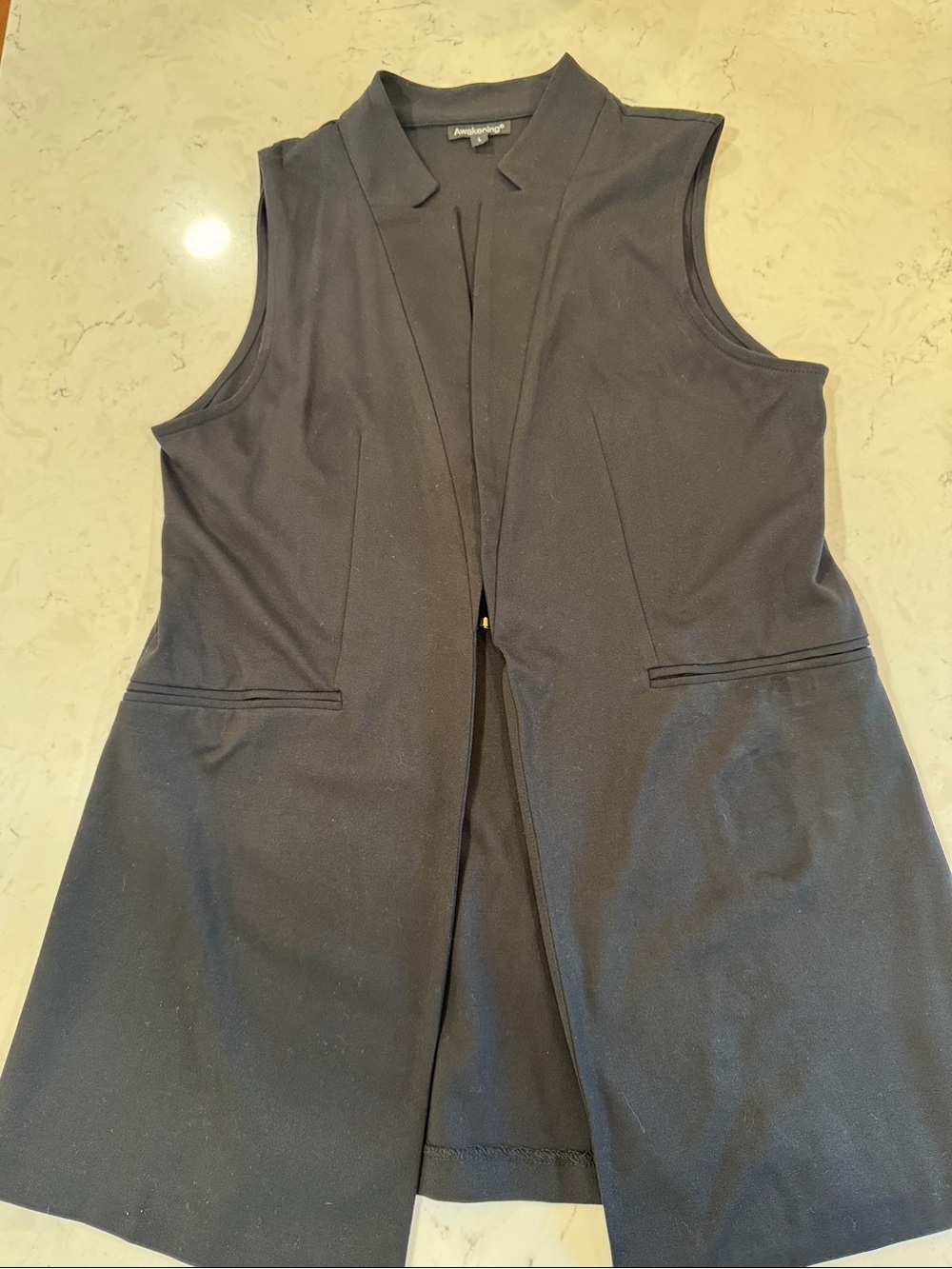 Awake Black Longline Sleeveless Vest with Tailored Lapel